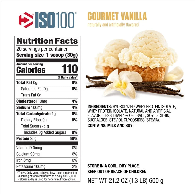 ISO100 Hydrolyzed Whey Isolate Protein Powder, Gourmet Vanilla, 20 Servings