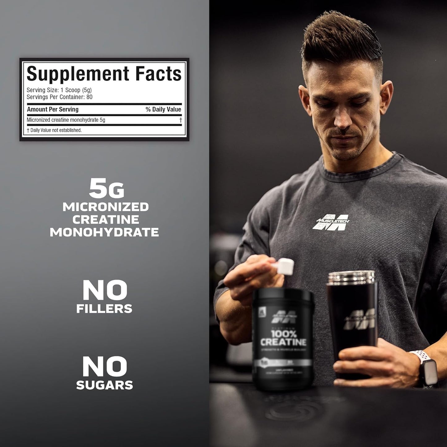 Creatine Monohydrate Powder, Platinum Pure - Unflavored Micronized Creatine Powder for Men & Women - Workout Supplements for Performance, Muscle Recovery & Builder - (80 Servings)