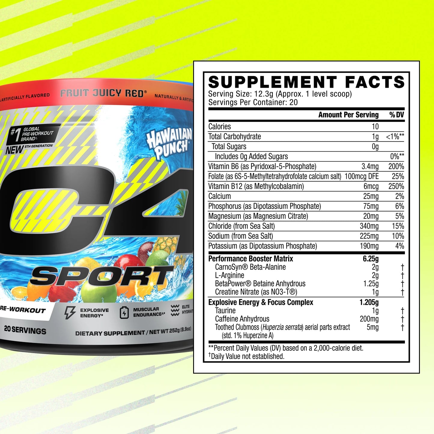 C4 Sport Pre-Workout Powder, Hawaiian Punch® Fruit Juicy Red®, 20 Servings