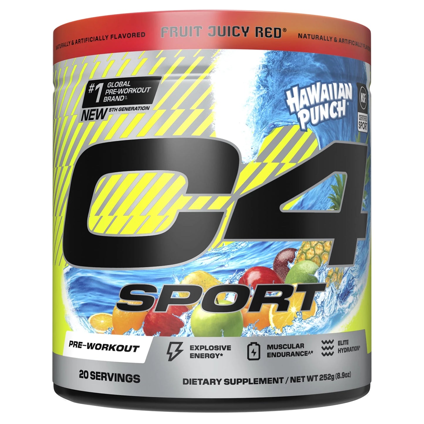 C4 Sport Pre-Workout Powder, Hawaiian Punch® Fruit Juicy Red®, 20 Servings