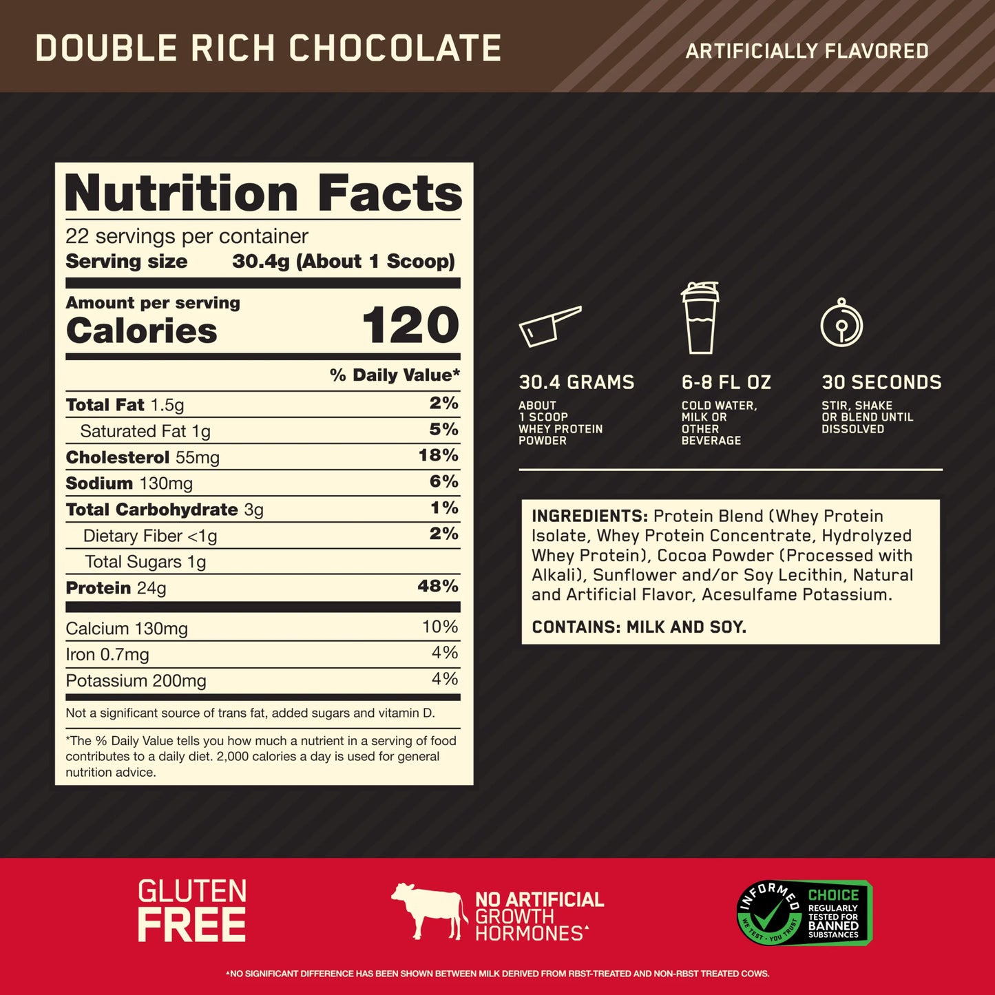 , Gold Standard 100% Whey Protein Powder, Double Rich Chocolate 1.5Lb Tub