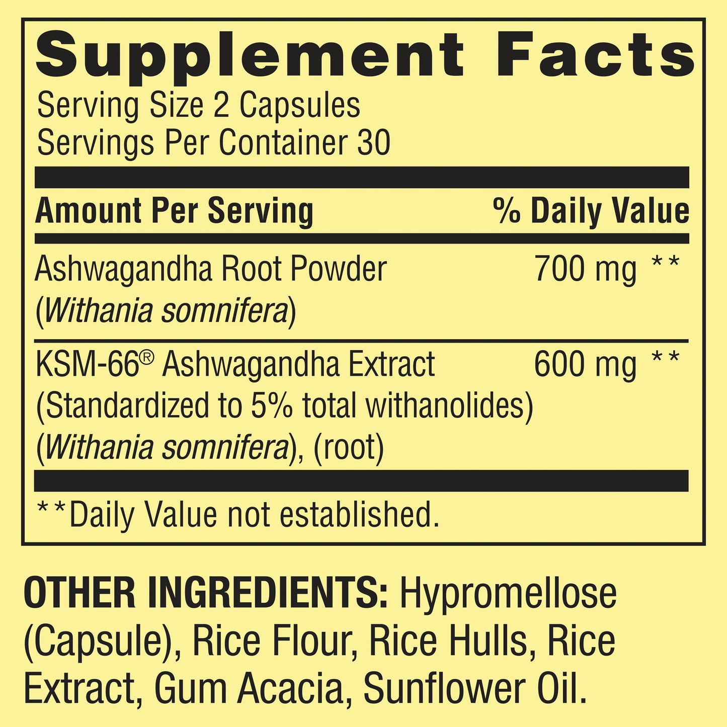 Extra Strength Ashwagandha Dietary Supplement, 1300 Mg, 60 Vegetarian Capsules