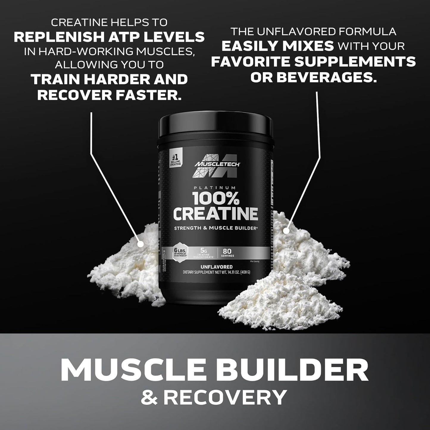 Creatine Monohydrate Powder, Platinum Pure - Unflavored Micronized Creatine Powder for Men & Women - Workout Supplements for Performance, Muscle Recovery & Builder - (80 Servings)