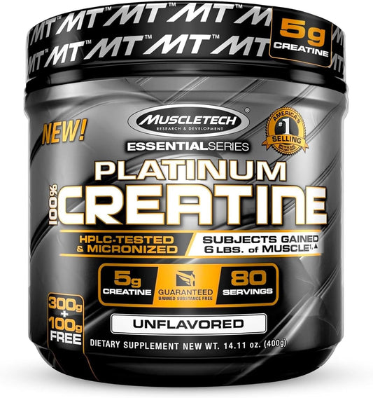 Creatine Monohydrate Powder, Platinum Pure - Unflavored Micronized Creatine Powder for Men & Women - Workout Supplements for Performance, Muscle Recovery & Builder - (80 Servings)