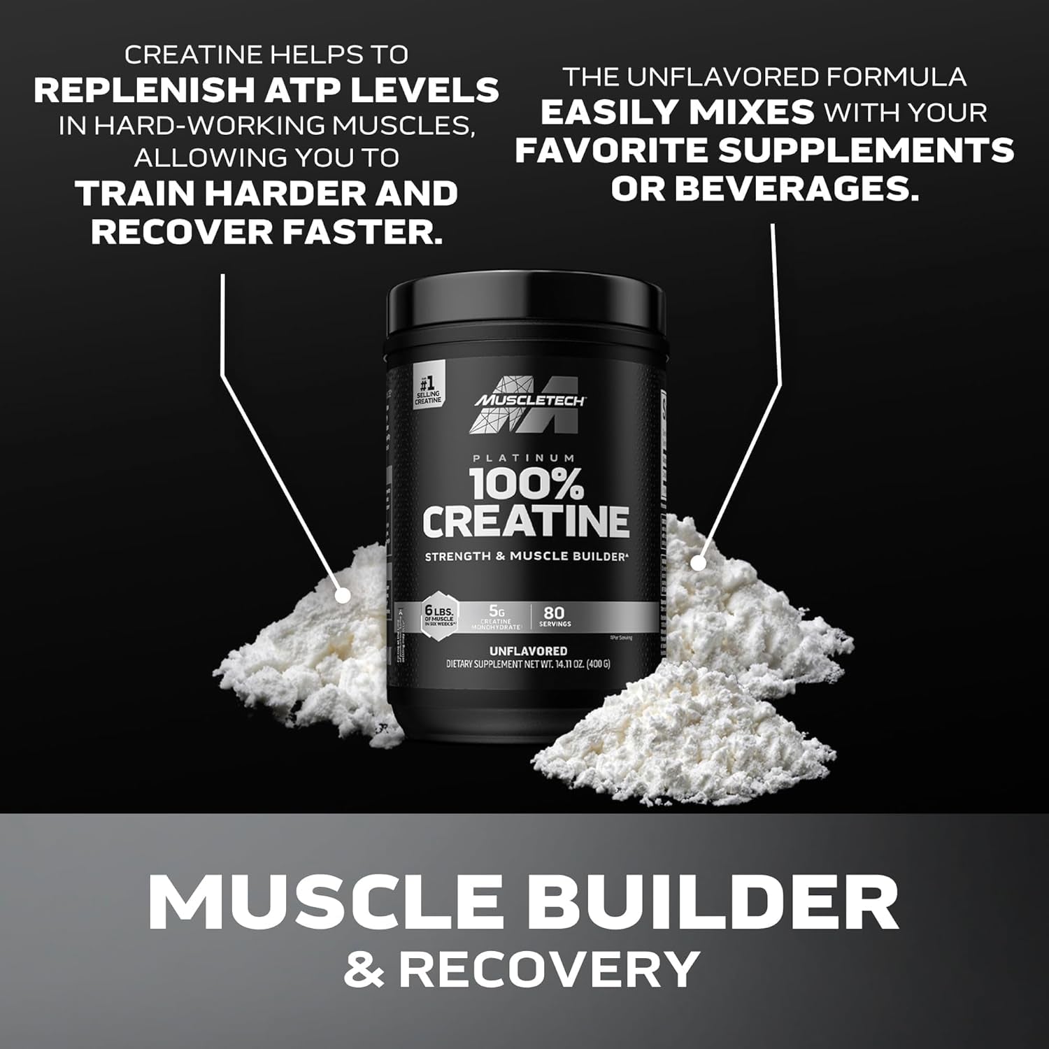 Creatine Monohydrate Powder, Platinum Pure - Unflavored Micronized Creatine Powder for Men & Women - Workout Supplements for Performance, Muscle Recovery & Builder - (80 Servings)